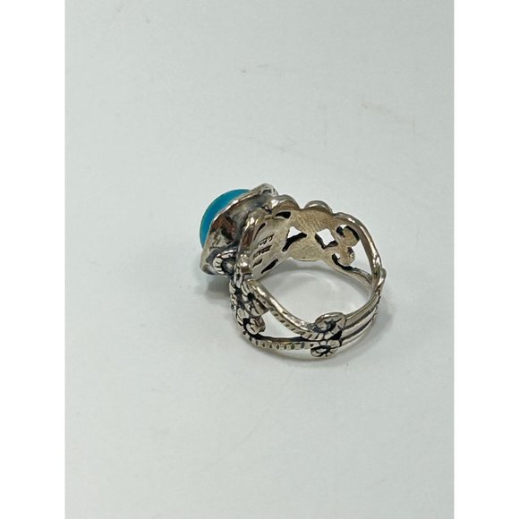 Dyed Blue Genuine Pearl Ring Size 5 Sterling Silver Israel 925 Ornate Wide Band - Picture 3 of 10